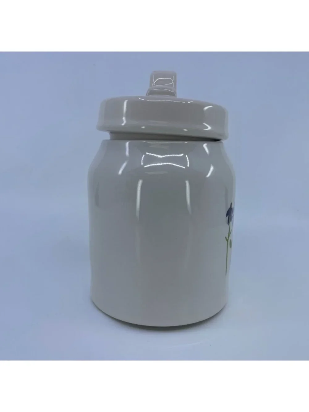 rae dunn artisan collection small ceramic canister with lid floral design white